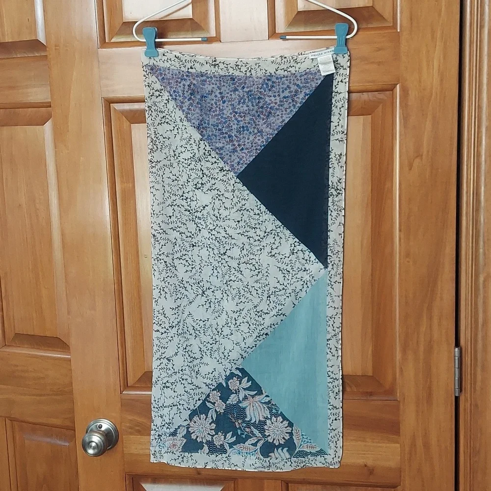 * Rebecca Minkoff Blue Multi-Pattern Lightweight Cotton Silk Square 30X30 Scarf